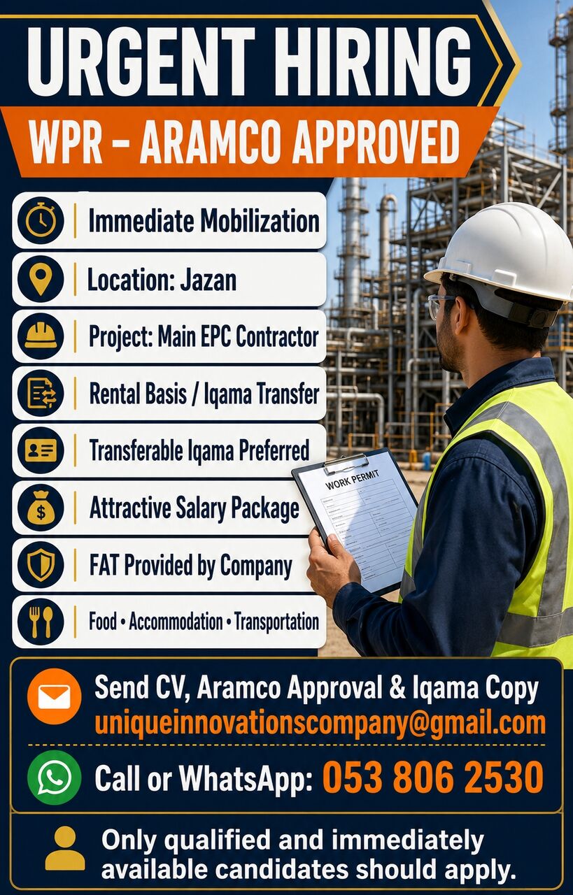 Riyadh, Jobs, 🚨 URGENT HIRING – IMMEDIATE MOBILIZATION