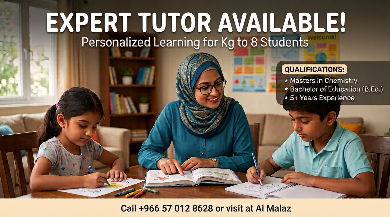 Al Malaz, Lessons Offered, Tutor Available For KG-8