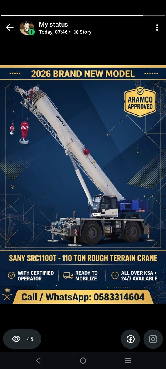 Riyadh, Job Seekers, SANY SRC 110T  Aramco Approved Crane With Operator Available
