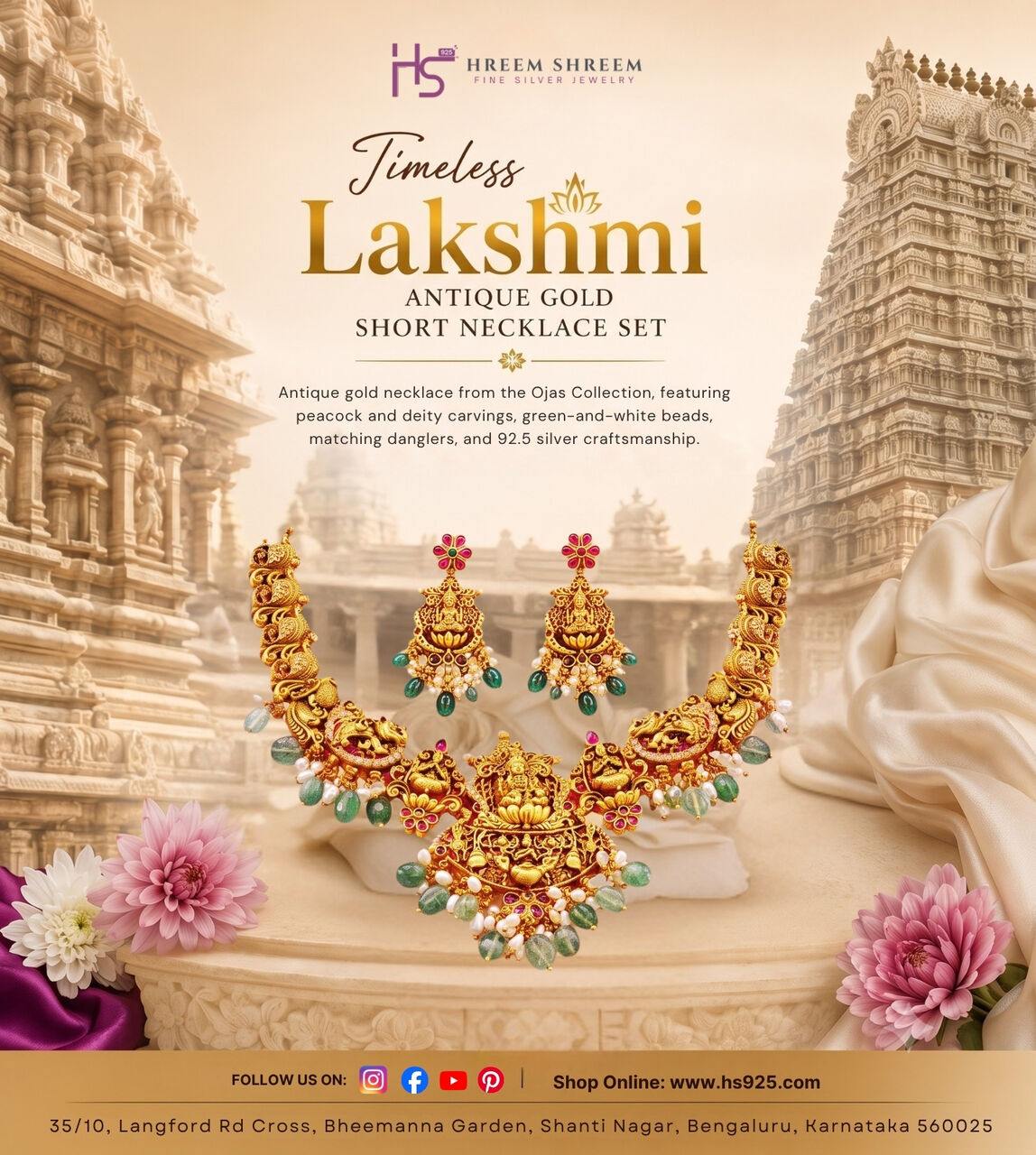 Bangalore, Jewelry, INR 58,  HS925 Timeless Lakshmi Temple Jewellery Necklace Set | Gold Plated 925 Silver