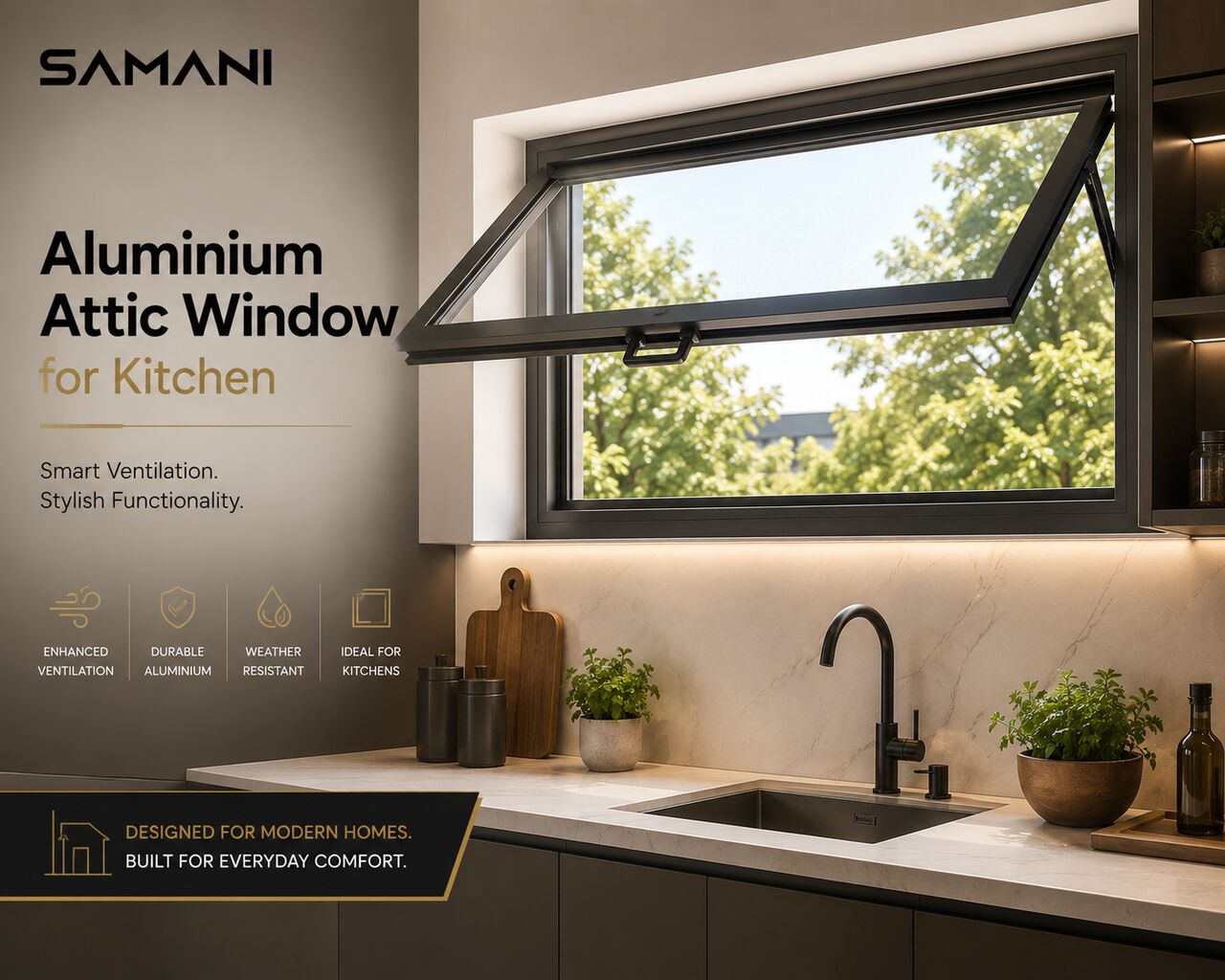 Mumbai, Interior Design, Aluminium Attic Window For Kitchen
