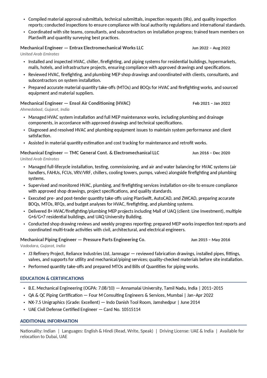 Jubail, Job Seekers, Open To Work Mechanical Engineer | Hvac Engineer | Estimator & QS Engineer
