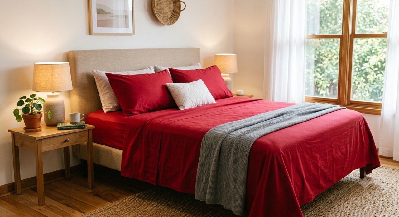 Mumbai, Household Items, INR 1499,  Buy Red Handloom Cotton Bedsheet
