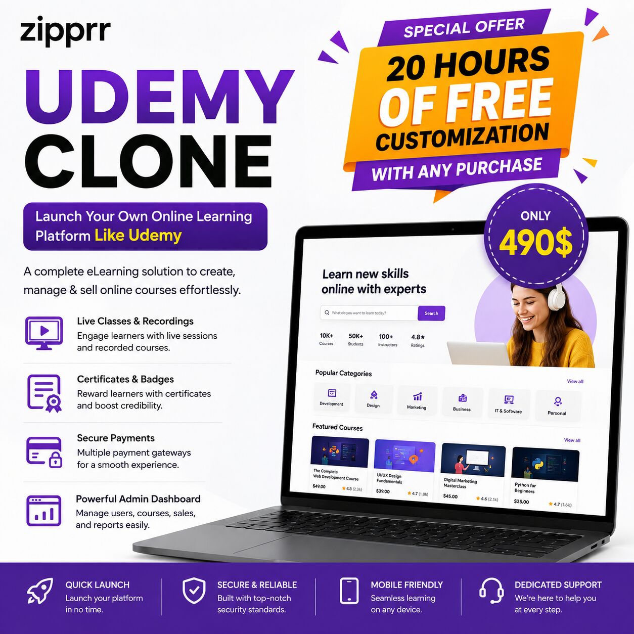 Vancouver, Software, USD 490,  Buy Or Build An Online Course Platform? Zipprr At $490