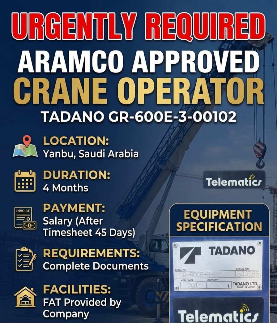 Jubail, Jobs, Jobs In Ksa Crane Operator.
