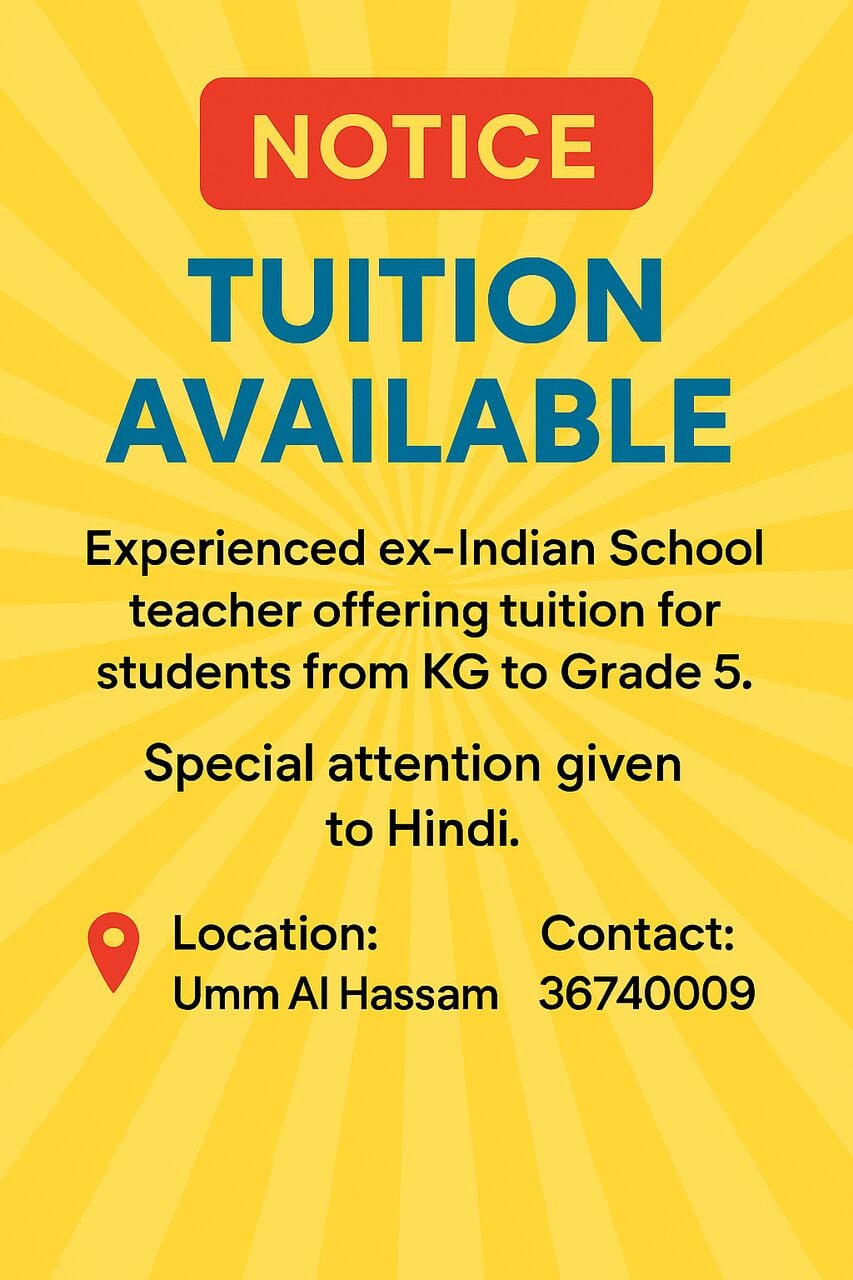 Umm Al Hassam, Lessons Offered, Tution And Daycare Available With Indian School Teacher From LKG To Grade 5
