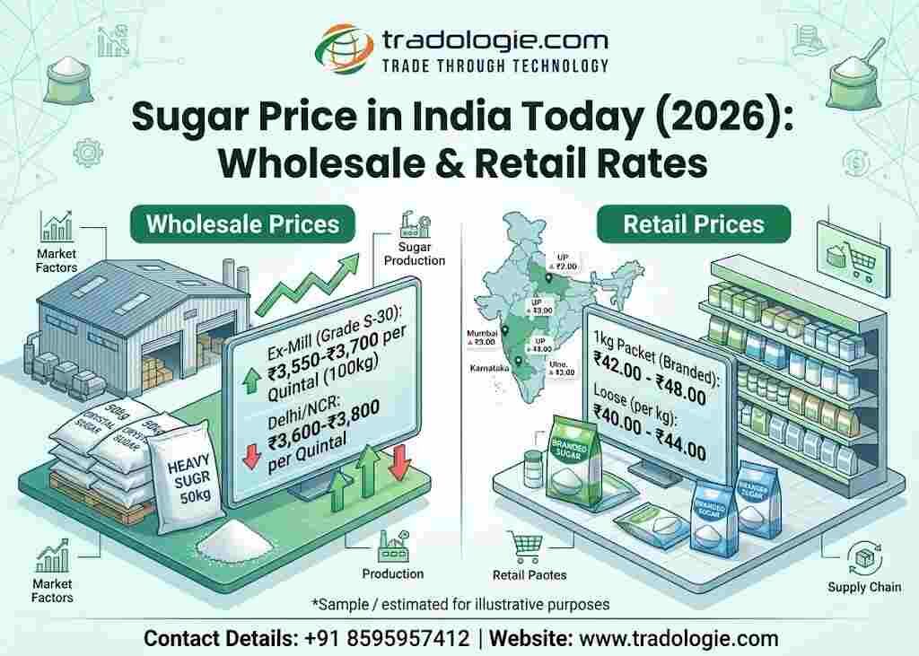 Lucknow, Food, INR 25,  Sugar Price In India Today 2026: Wholesale & Retail Rates