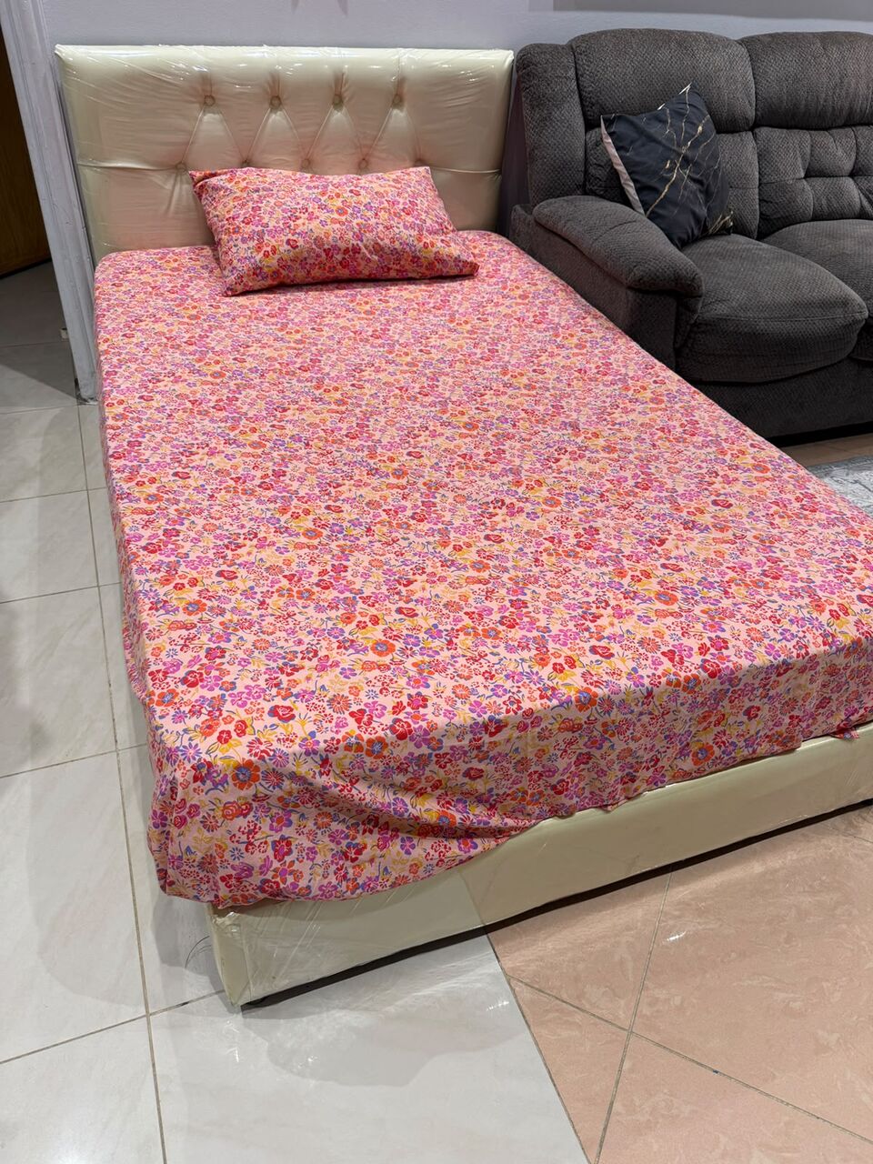Al Muruj, Furniture, SAR 800,  Upholstered Bed With Memory Foam Mattress 120×190 &ndash; Excellent Condition &ndash; SAR 800