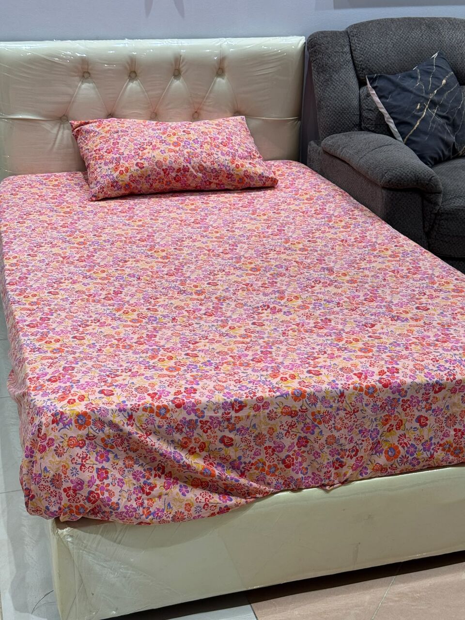 Al Muruj, Furniture, SAR 800,  Upholstered Bed With Memory Foam Mattress 120×190 &ndash; Excellent Condition &ndash; SAR 800