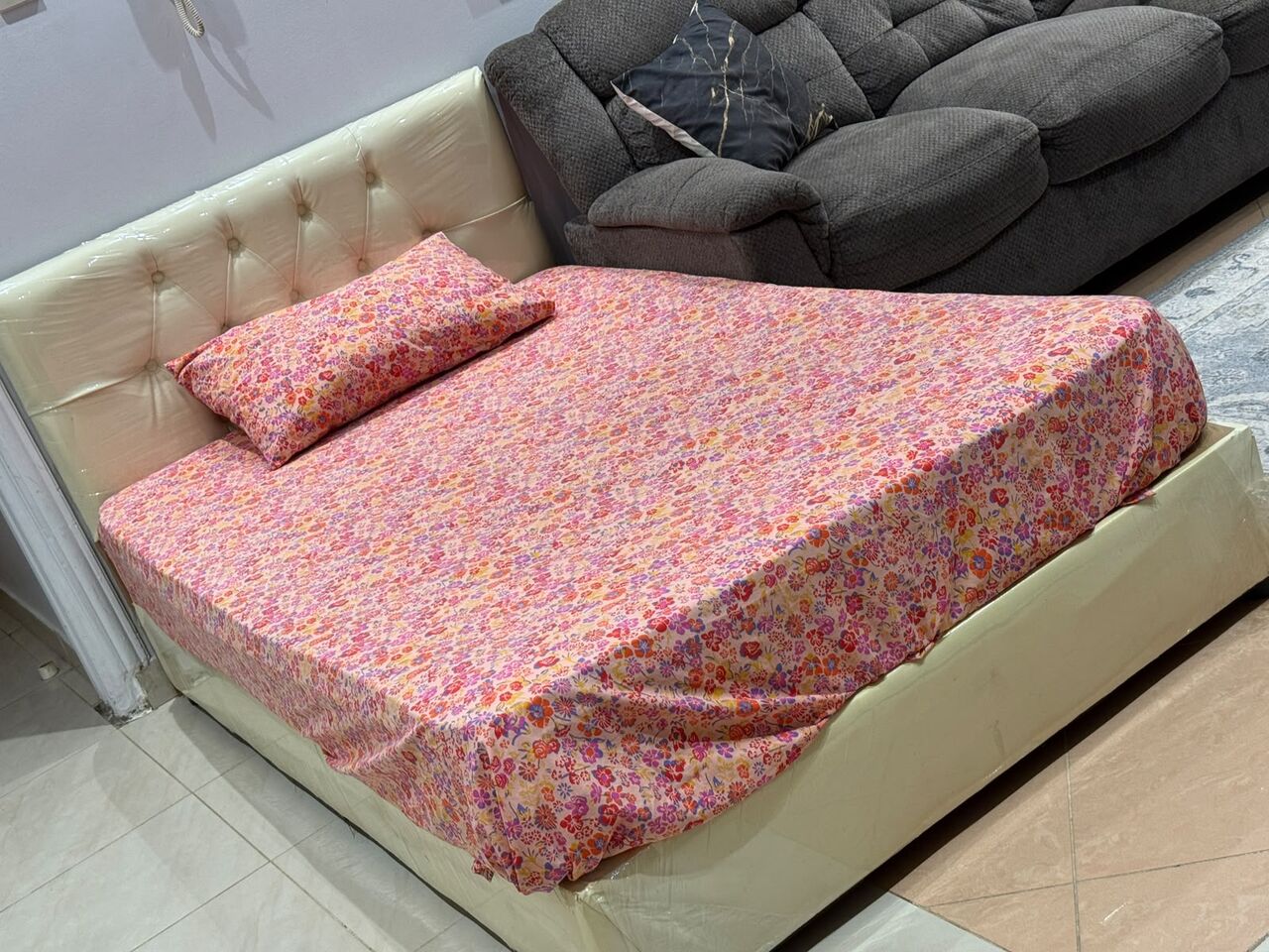 Al Muruj, Furniture, SAR 800,  Upholstered Bed With Memory Foam Mattress 120×190 &ndash; Excellent Condition &ndash; SAR 800