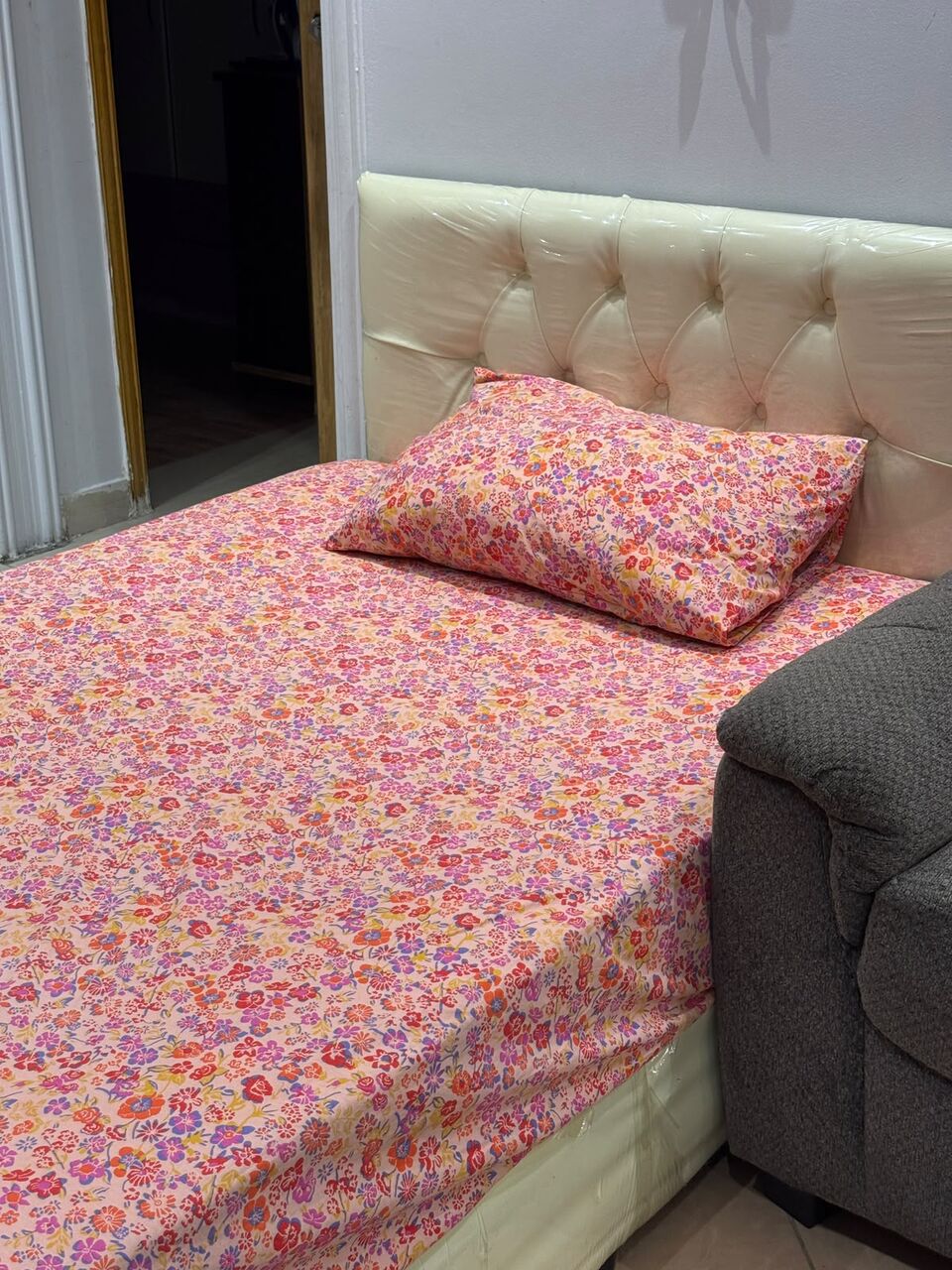 Al Muruj, Furniture, SAR 800,  Upholstered Bed With Memory Foam Mattress 120×190 &ndash; Excellent Condition &ndash; SAR 800