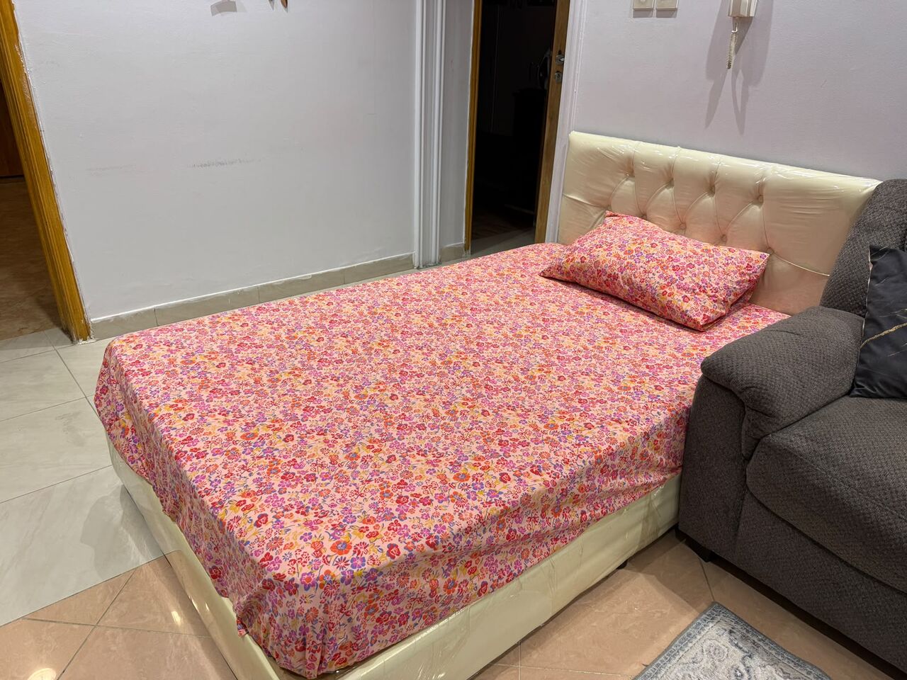 Al Muruj, Furniture, SAR 800,  Upholstered Bed With Memory Foam Mattress 120×190 &ndash; Excellent Condition &ndash; SAR 800