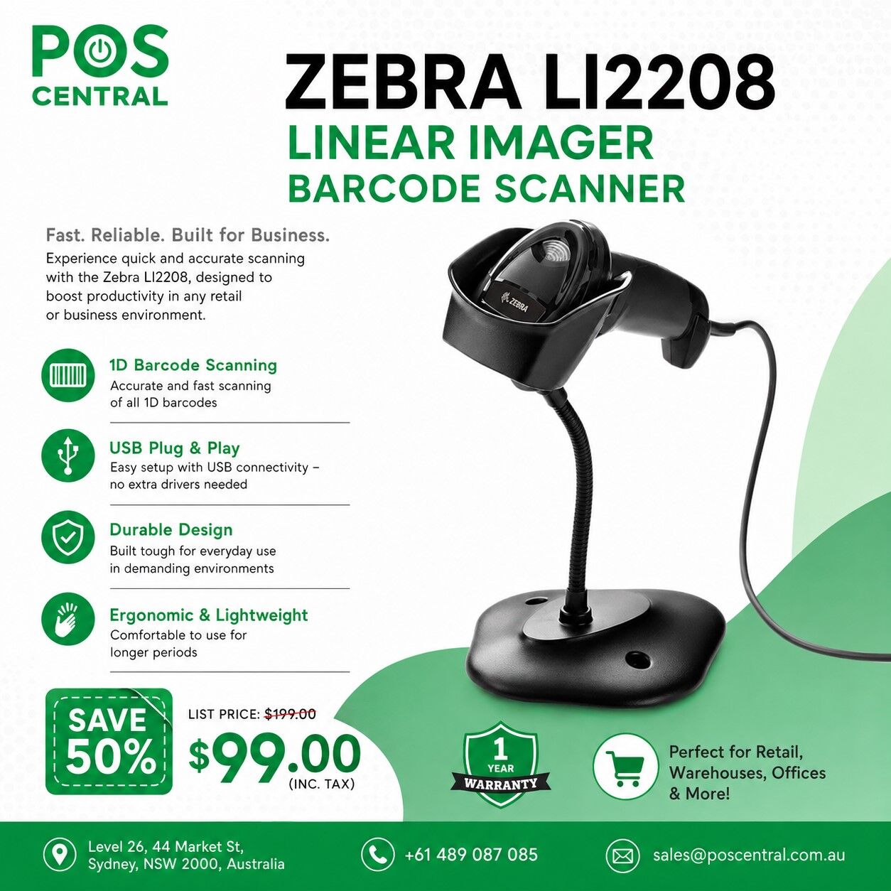 Sydney, Electronics, AUD 99,  Zebra LI2208 Barcode Scanner &ndash; Fast 1D Scanning, USB And 50% Off!