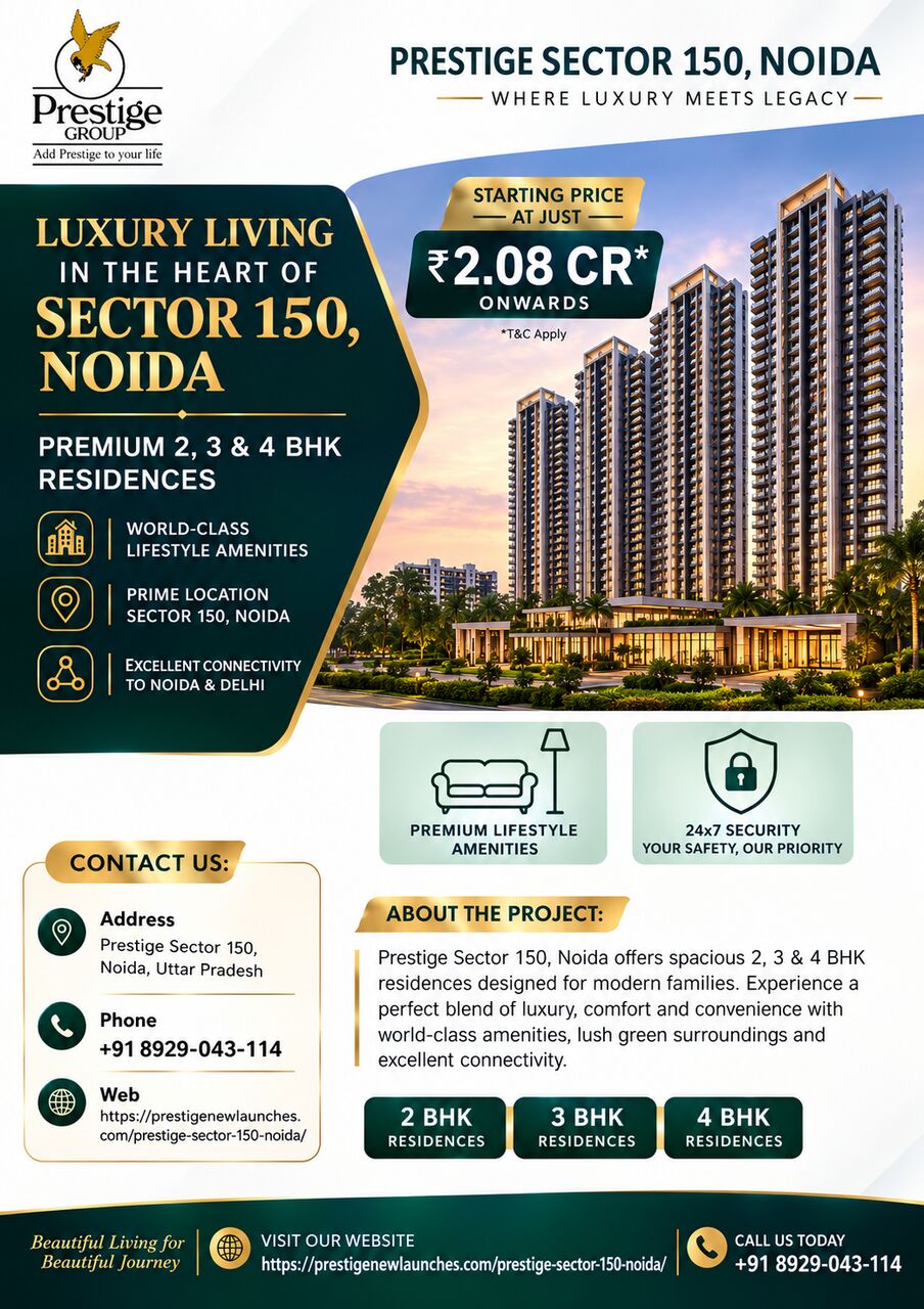 Noida, Apartments, Flats, Houses & Villas, INR 20800000/year,  2 BR,  1300 Sq. Meter,  Prestige Sector 150 Noida | Download Price List & Brochure