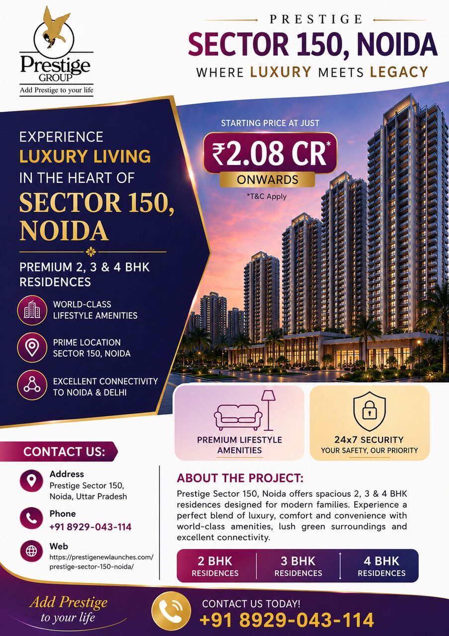 Noida, Apartments, Flats, Houses & Villas, INR 20800000/year,  2 BR,  1300 Sq. Meter,  Prestige Sector 150 Noida | Download Price List & Brochure