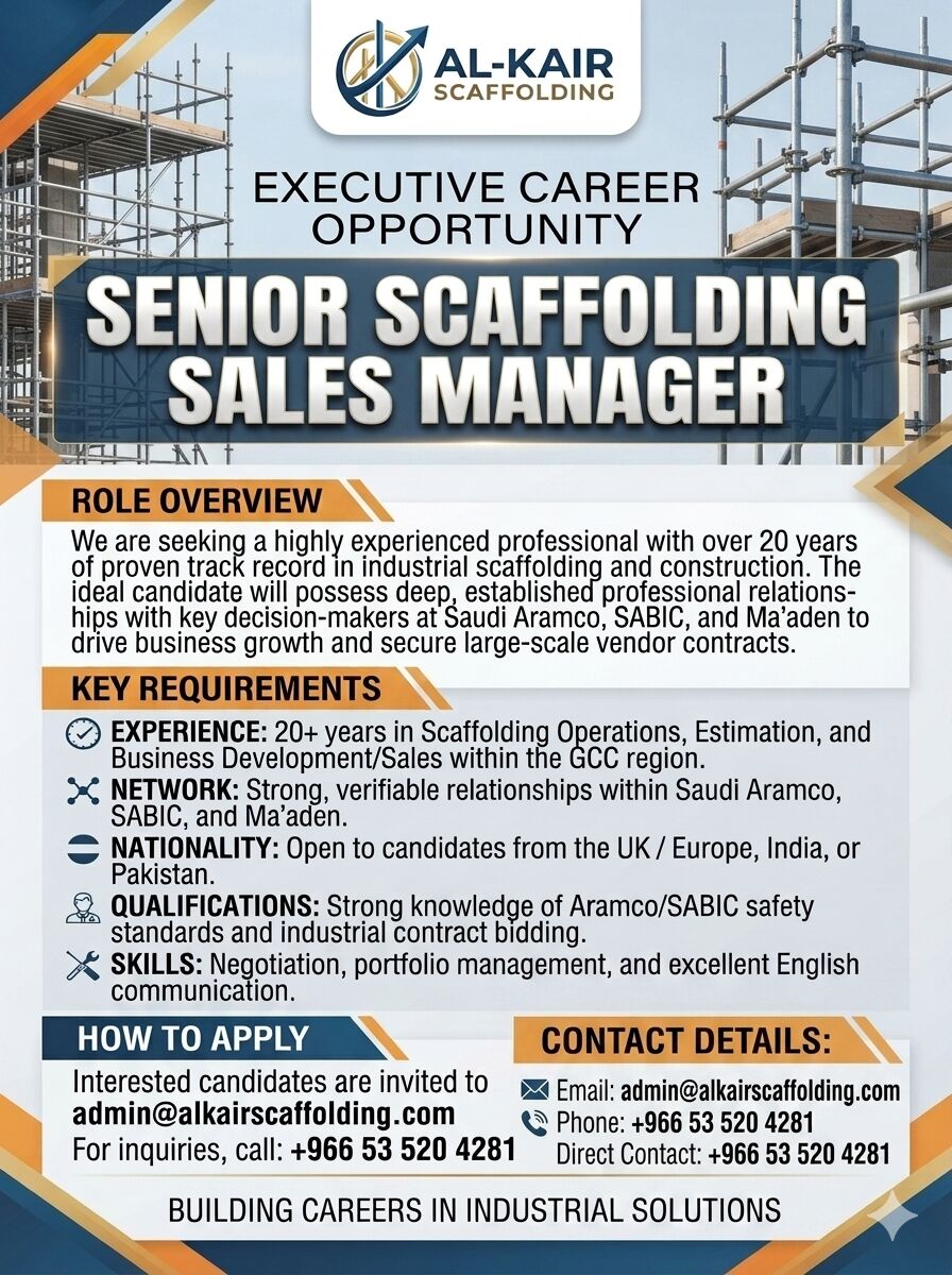 Jubail, Jobs, Senior Scaffolding / Sales Manager