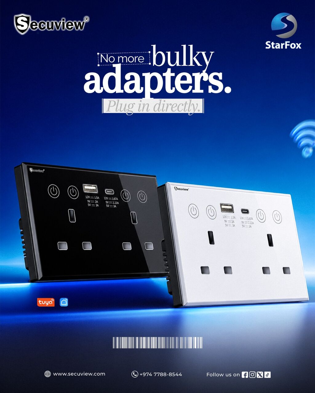 Doha, Electronics, QAR 270,  Secuview Smart Plug Socket | Power Smarter With Dual USB & Type-C Ports.