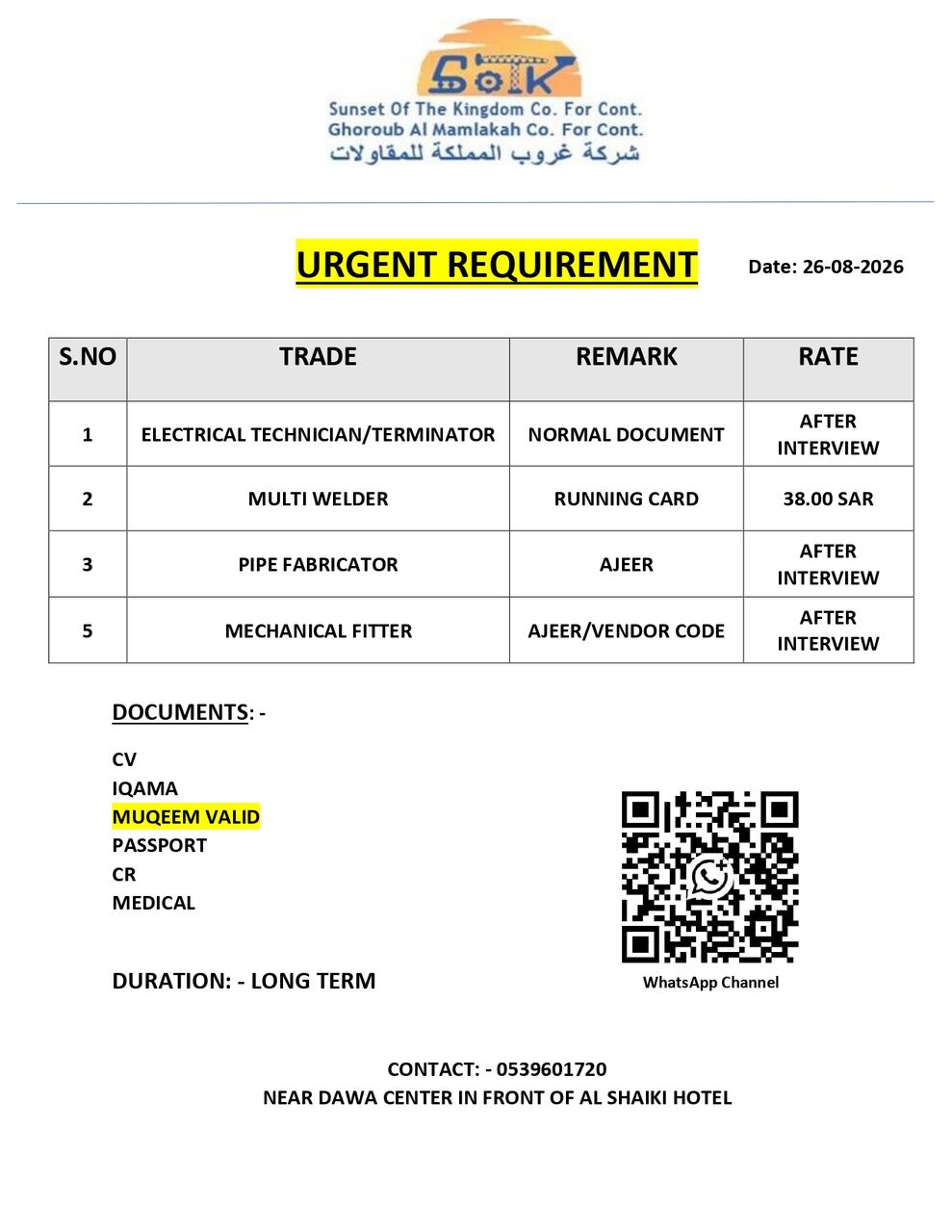 Jubail, Temp Jobs, Urgent Requirement For Multiple Positions