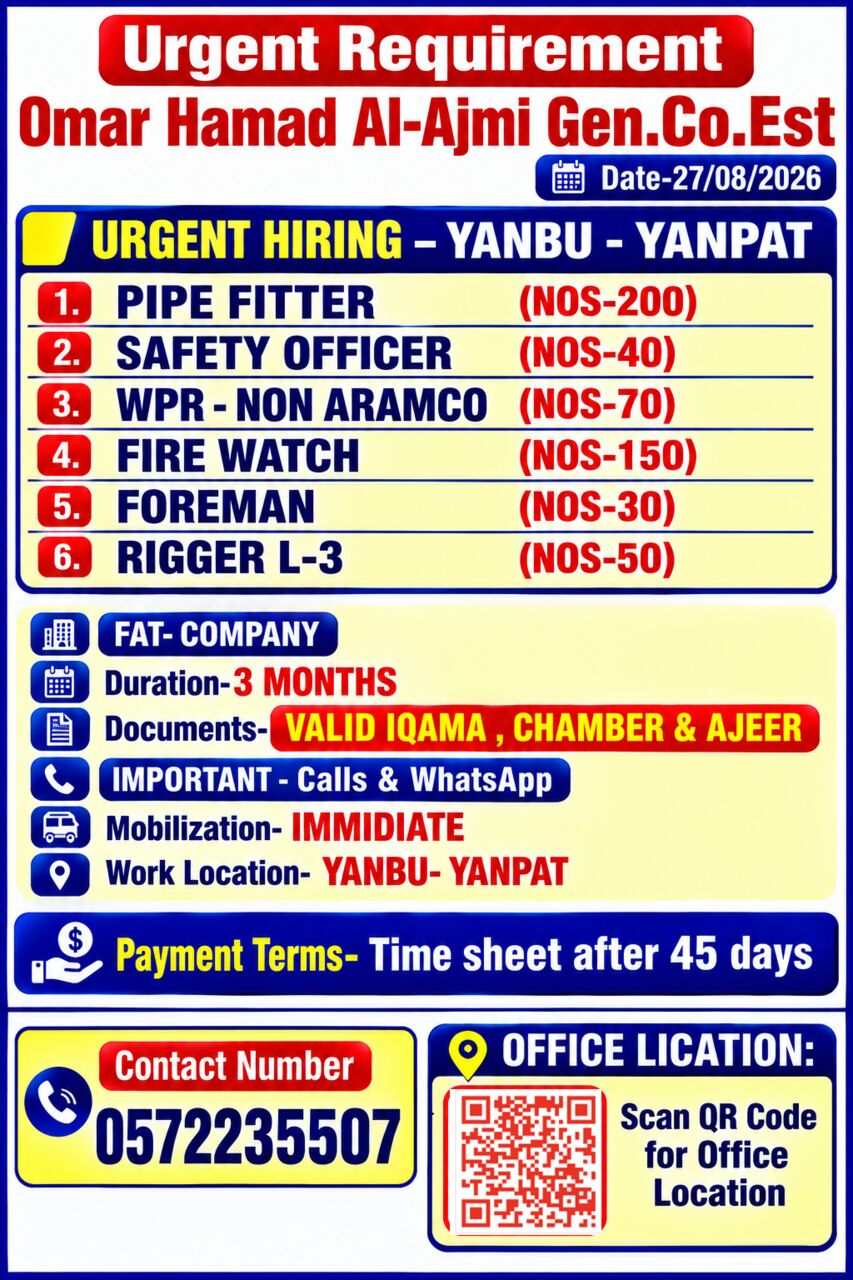 Jubail, Jobs, WPR - NON ARAMCO, SAFETY OFFICER, PIPING FOREMAN