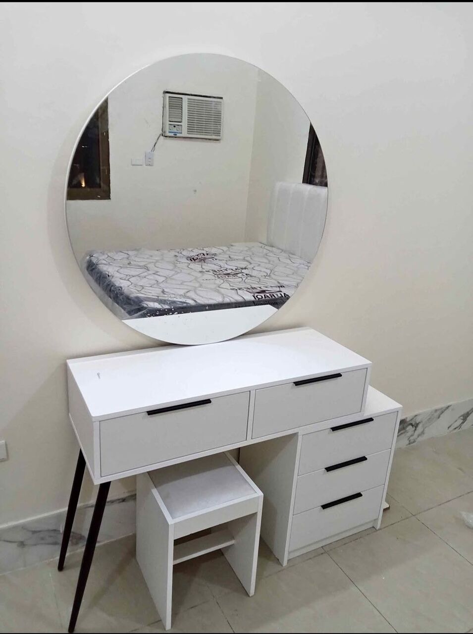 Al Safa, Furniture, Modern White Luxury Bedroom Set &ndash; King Bed, 6-Door Wardrobe & Dressing Table