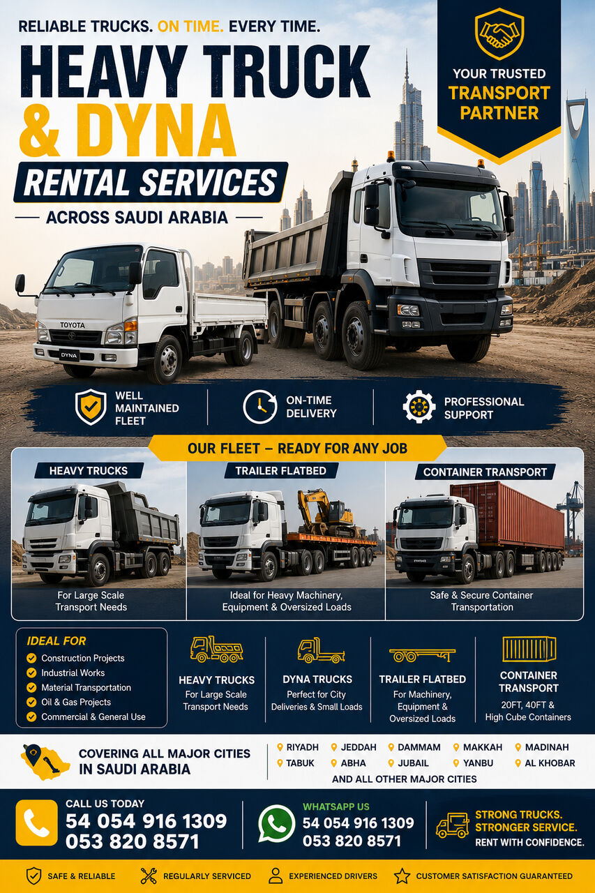 Riyadh, Travel, Heavy Truck, Dyna, Trailer Flatbed, Container For Rent