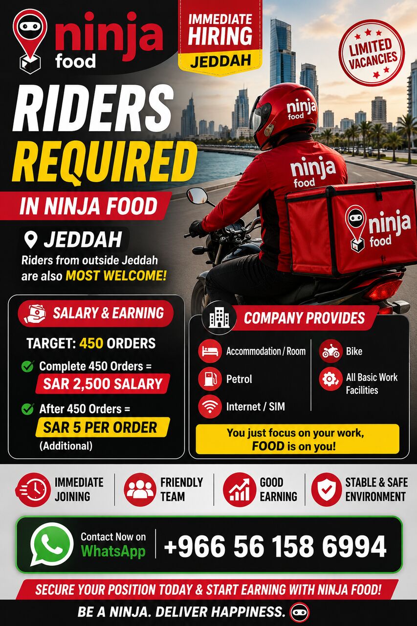 Jeddah, Jobs, You Know How To Drive Bike Than Join Our Ninja Food Team