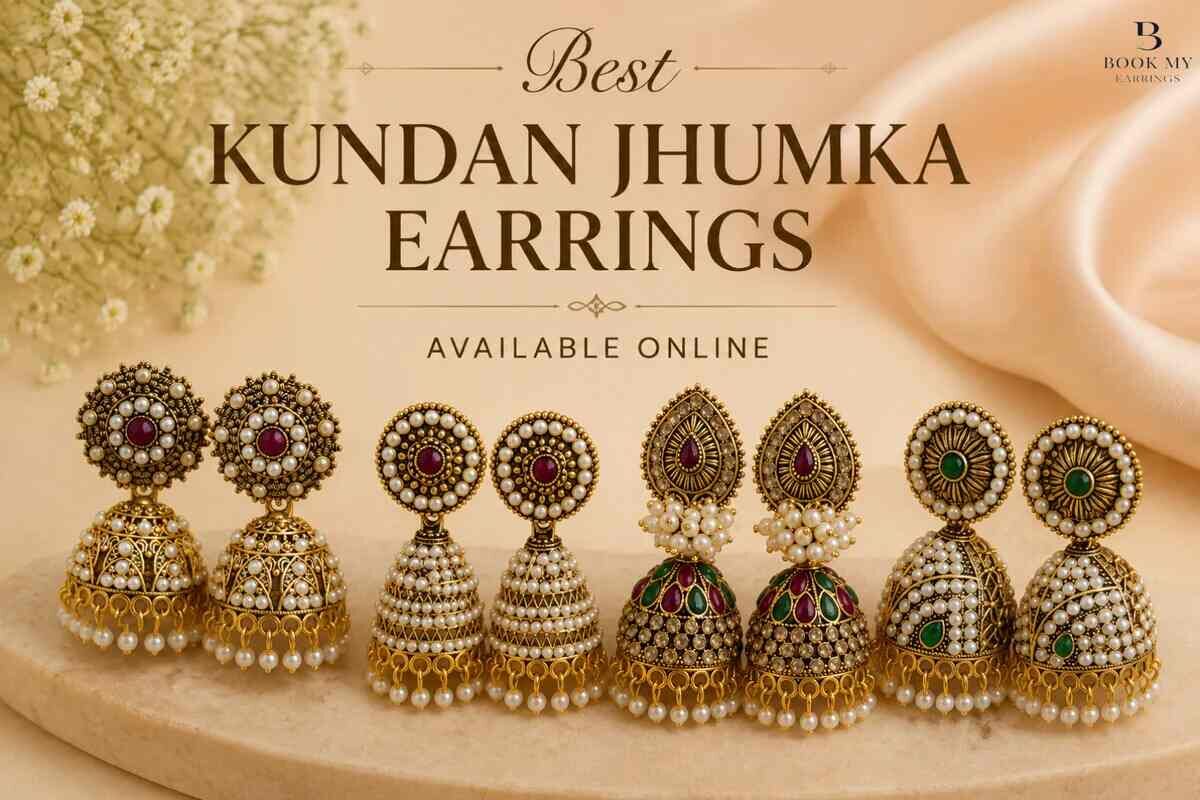 New Delhi, Clothing & Accessories, Shop Elegant Kundan Jhumka Earrings Online | BME