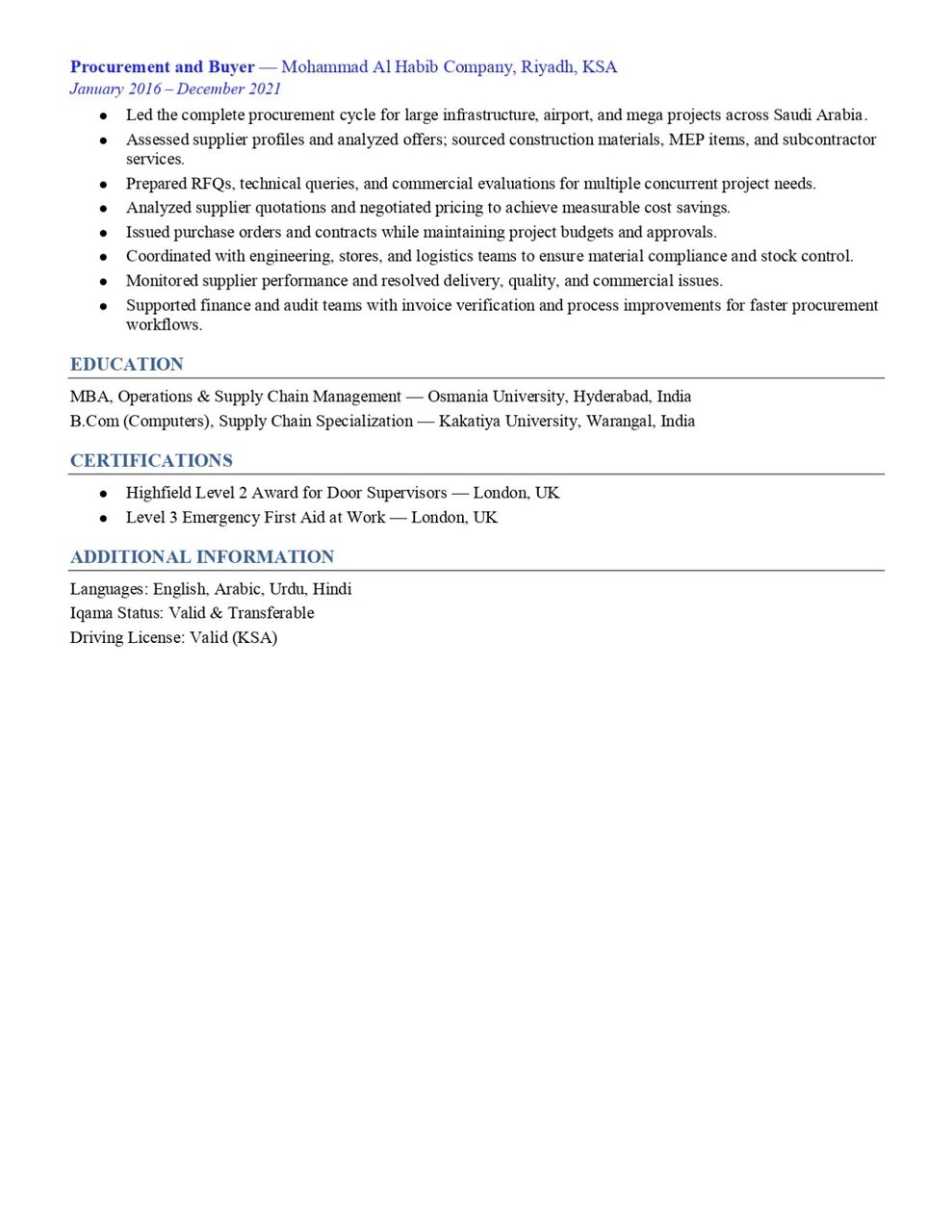 Jeddah, Job Seekers, Procurement Officer | Looking For Job | Immediately Joining