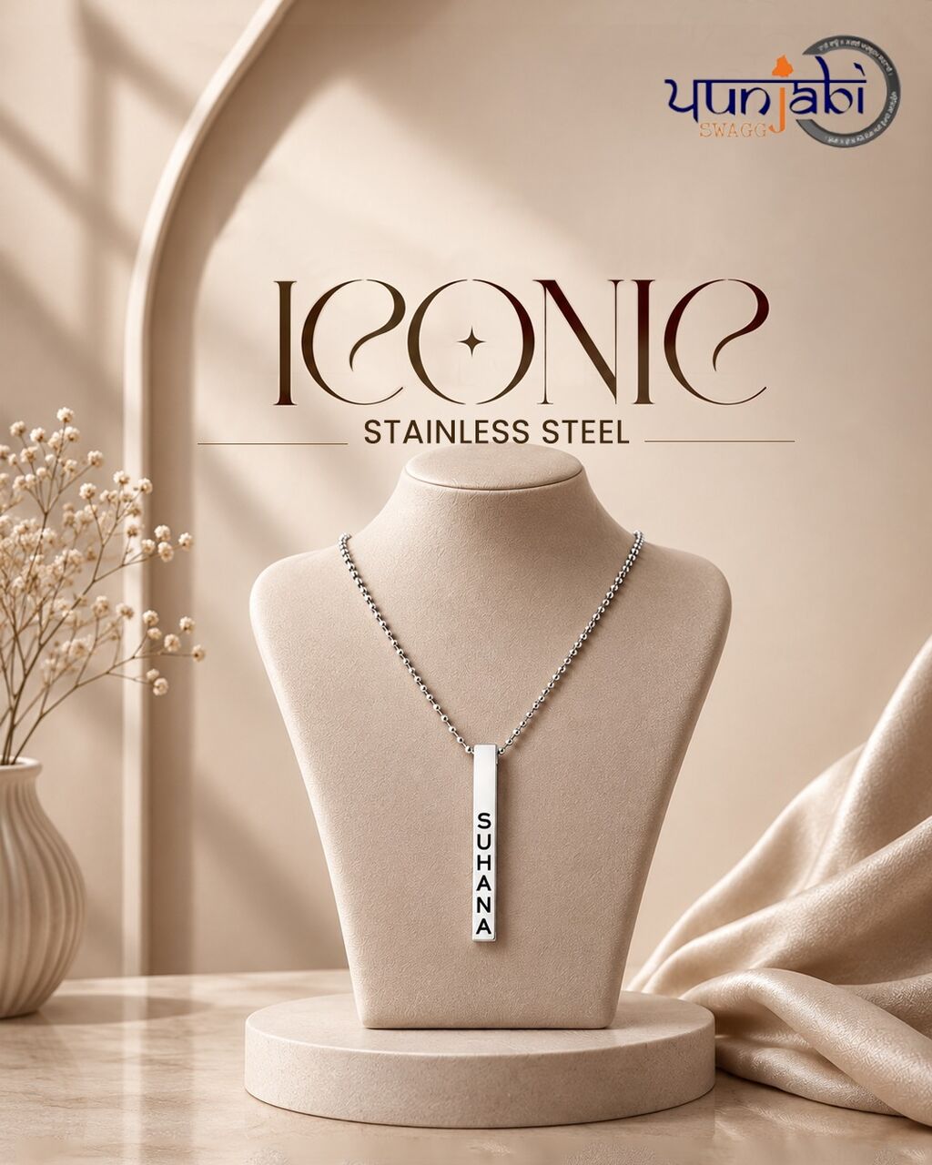 New Delhi, Clothing & Accessories, Customised Stainless Steel 3D Cuboid Bar Locket &ndash; Personalized 4-Side Engraved Necklace