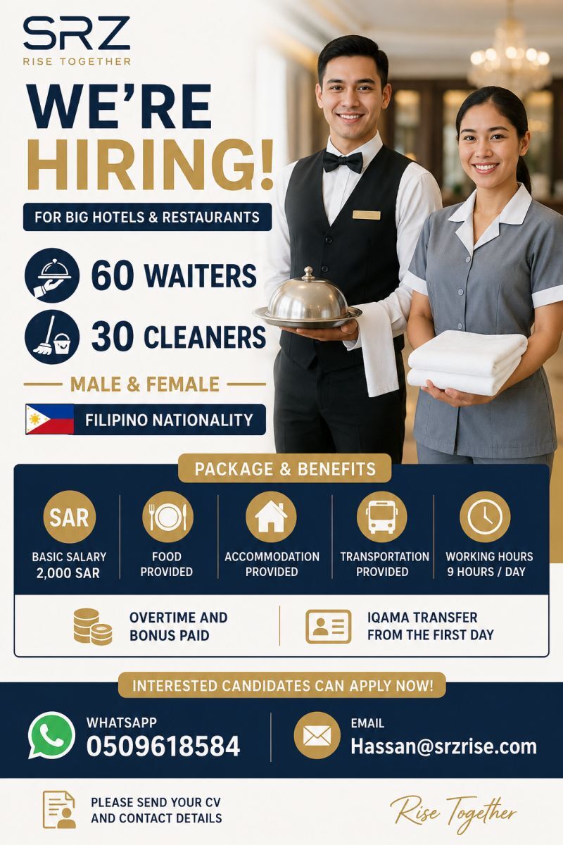 Riyadh, Jobs, Flipino Waiters
