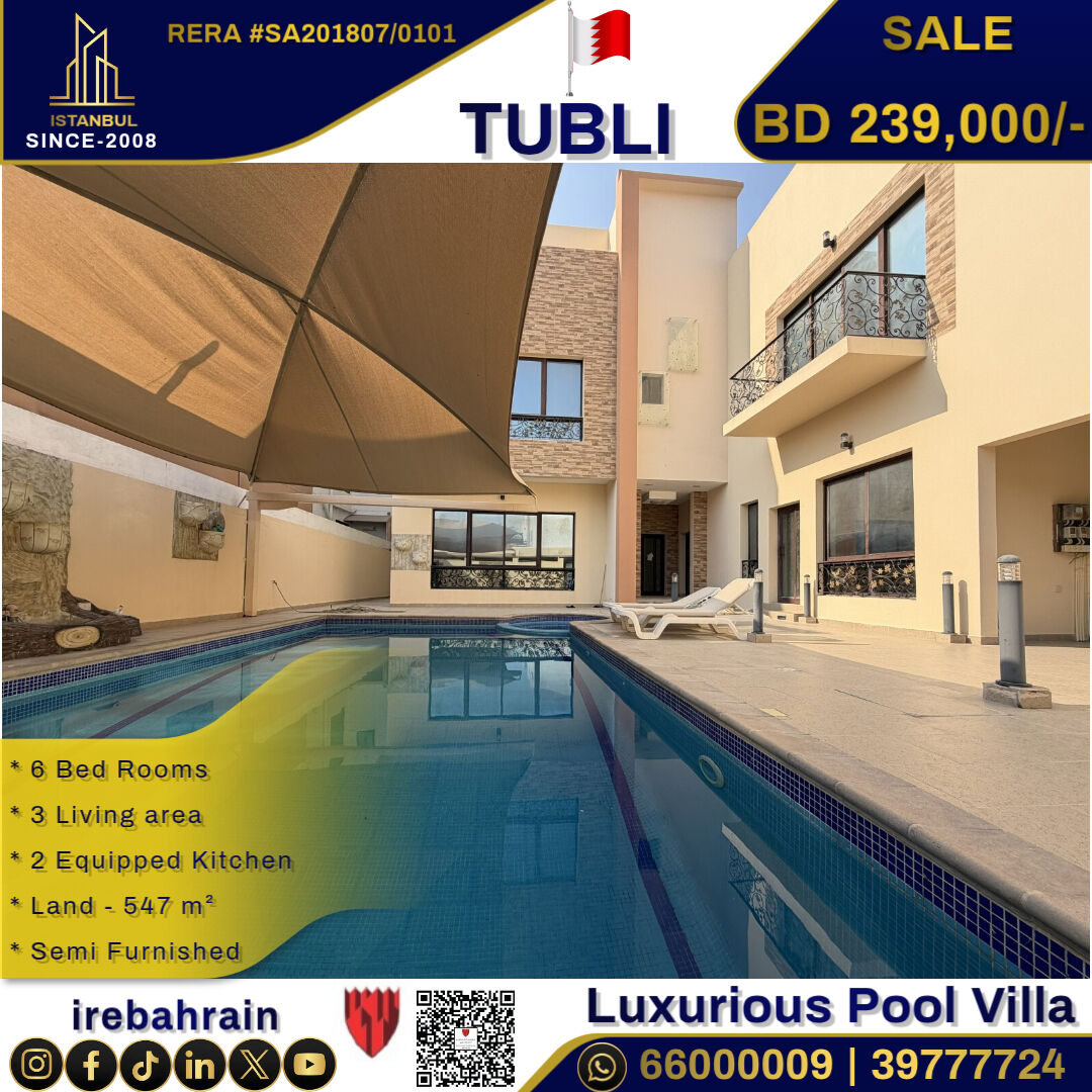 Tubli, Real Estate For Sale, BHD 239000,  6 BR,  Luxurious Pool Villa For Sale In Tubli