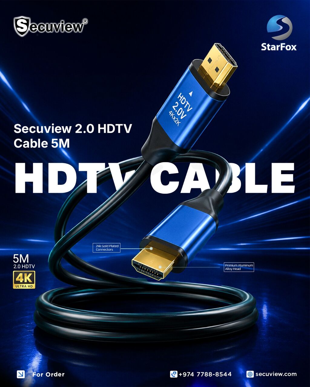 Doha, Electronics, QAR 26,  Secuview 2.0 HDTV Cable 5M | Strong & Stable HD Transmission.