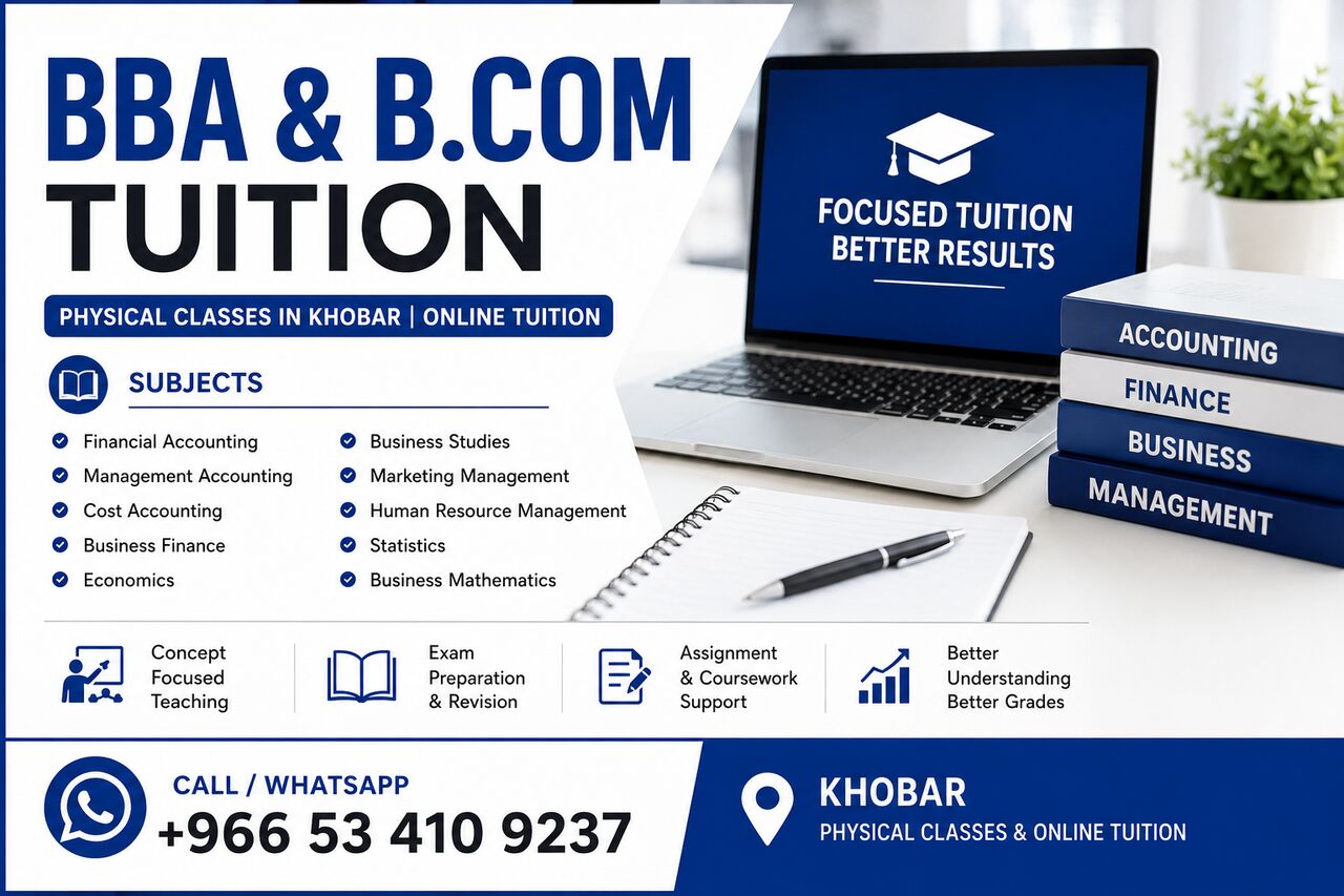 Akrabia, Lessons Offered, BBA & B.Com Tuition In Khobar | Physical  Classes | Accounting/Finance/Busine