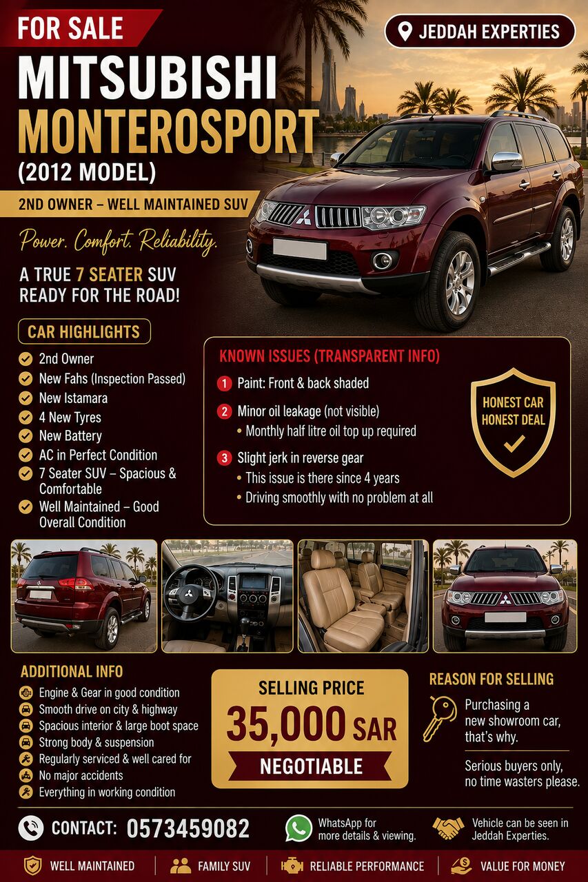 Jeddah, Vehicles, Cars & Trucks , SAR 35,  Mitsubishi Montero Sport,  2012,  Automatic,  248600 KM,
