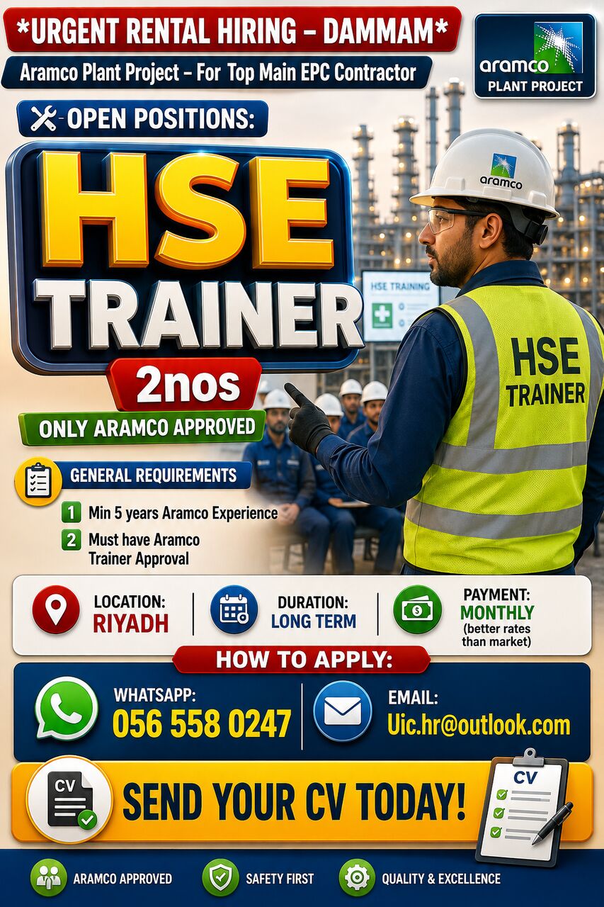 Riyadh, Jobs, HSE Trainer Aramco Approved