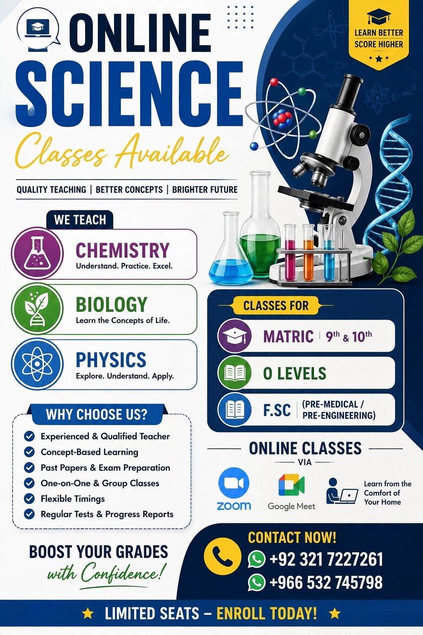 Jeddah, Lessons Offered, ONLINE SCIENCE Classes Available