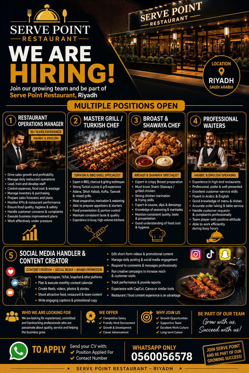 Riyadh, Jobs, Multiple Positions