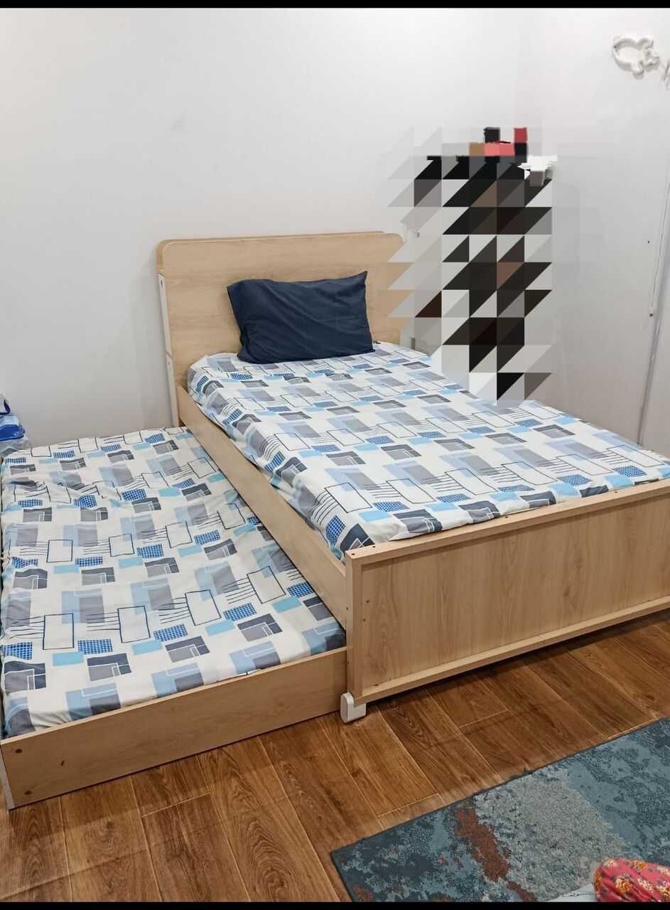 Riyadh, Furniture, SAR 850,  Home Centre Kids Trundle Bed Set (with Mattresses & Nightstand) &ndash; Excellent Condition