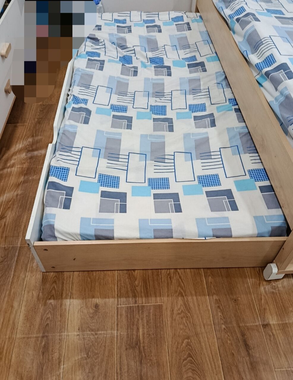 Riyadh, Furniture, SAR 850,  Home Centre Kids Trundle Bed Set (with Mattresses & Nightstand) &ndash; Excellent Condition