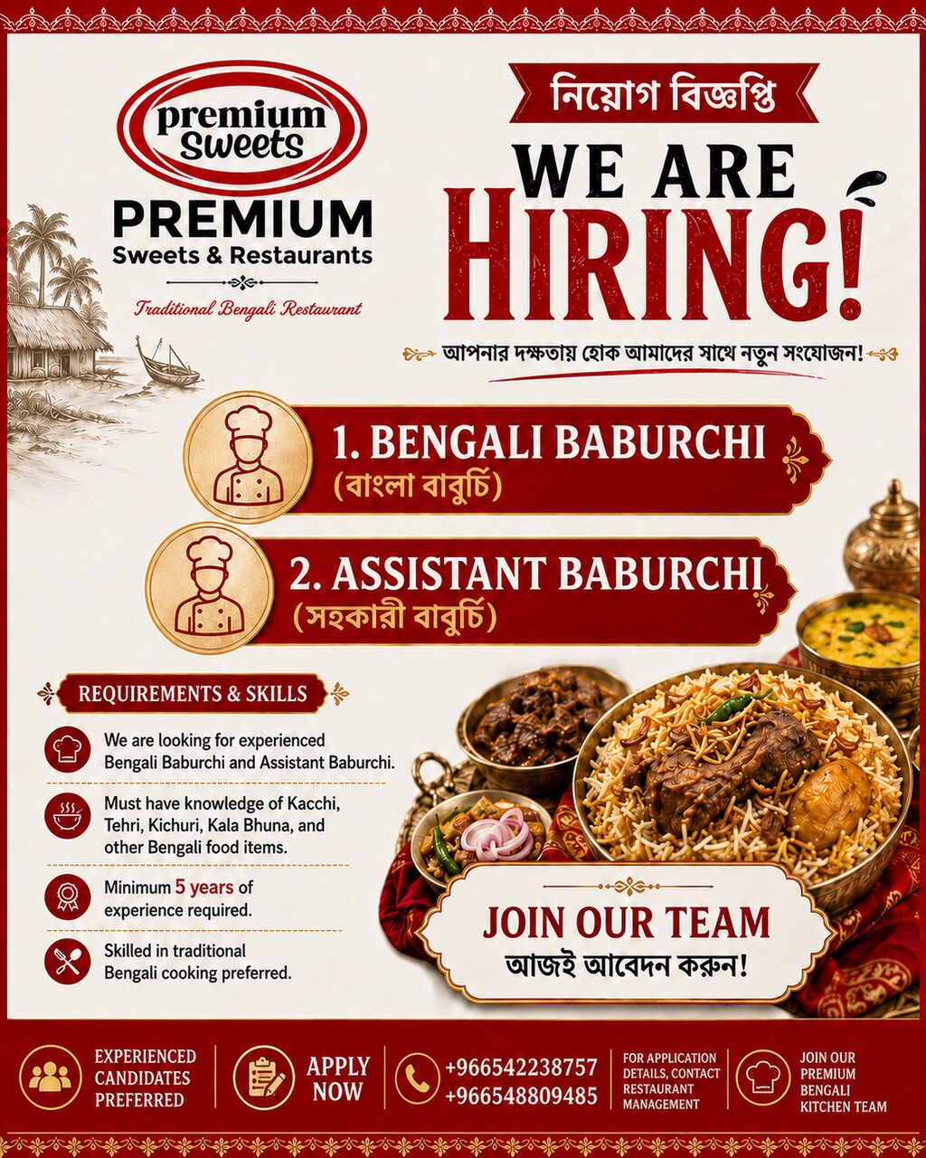 Riyadh, Jobs, Job Vacancy: Bengali Baburchi & Assistant Baburchi