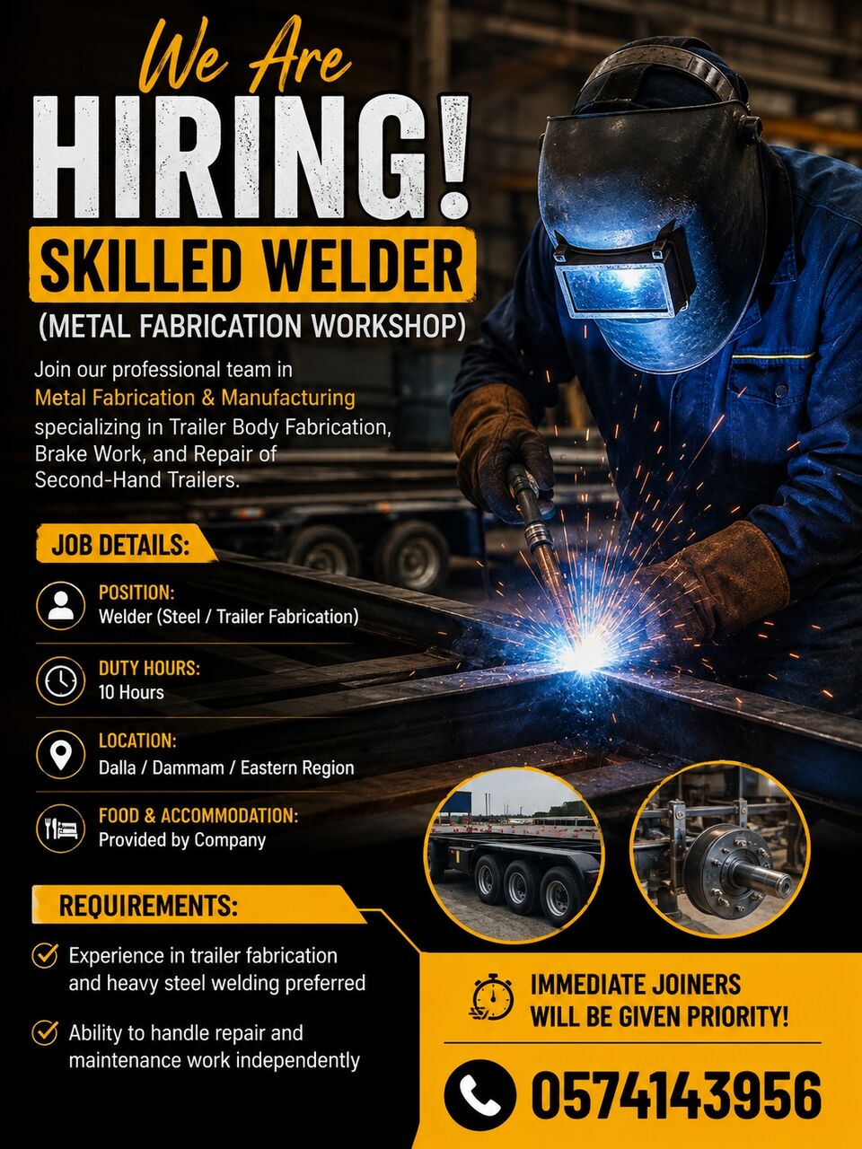 Dammam, Jobs, Skilled Welder (Metal Fabrication Workshop)