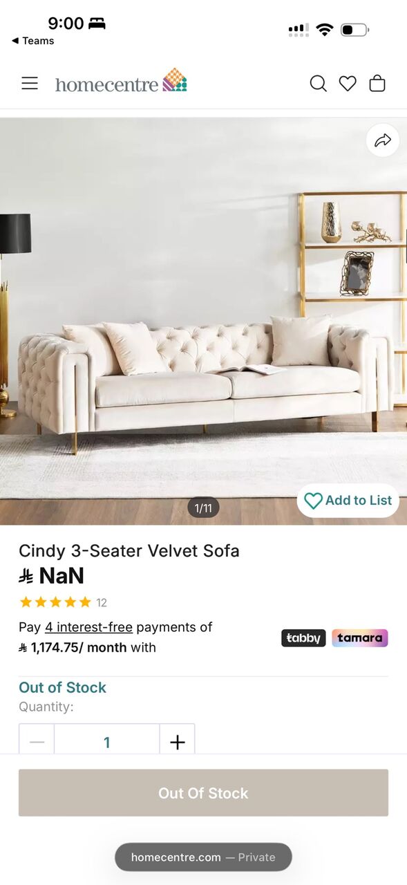Riyadh, Furniture, SAR 4950,  Premium Home Centre Cindy Velvet Sofa Set In Elegant Cream/off-white