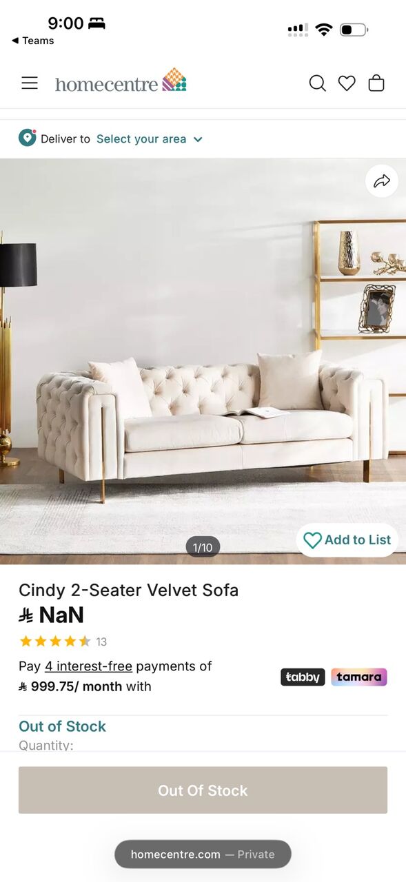 Riyadh, Furniture, SAR 4950,  Premium Home Centre Cindy Velvet Sofa Set In Elegant Cream/off-white