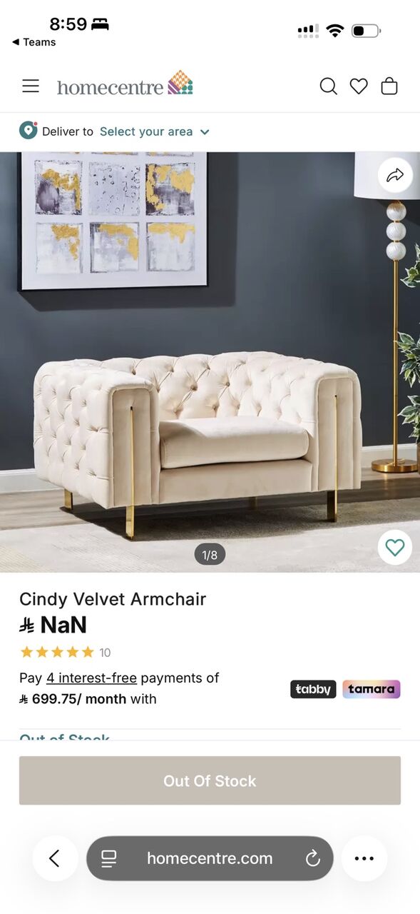 Riyadh, Furniture, SAR 4950,  Premium Home Centre Cindy Velvet Sofa Set In Elegant Cream/off-white