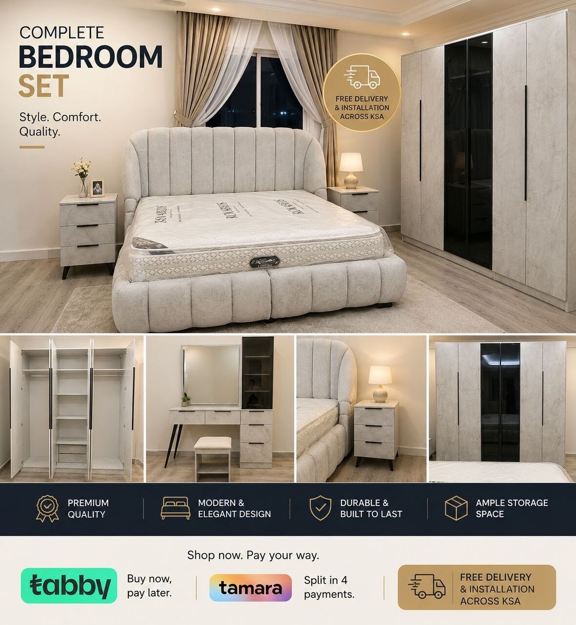 Jeddah, Furniture, SAR 1,  COMPLETE WOODEN BEDROOM FURNITURE SETS IN UNIQUE DESIGNS AND BEST QUALITY
