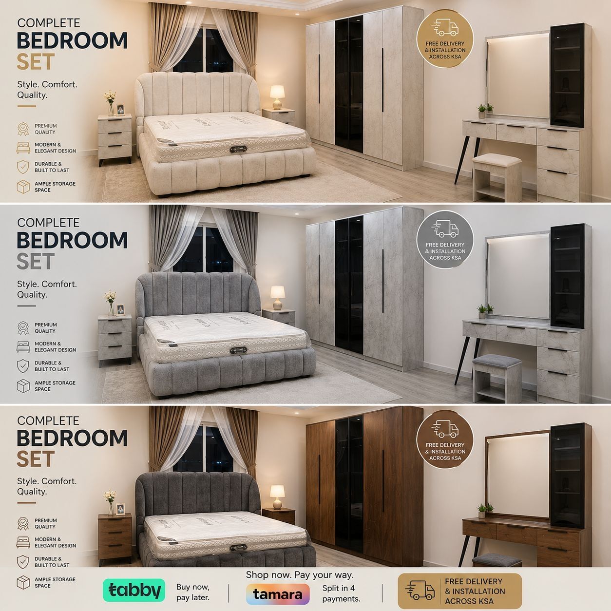 Jeddah, Furniture, SAR 1,  COMPLETE WOODEN BEDROOM FURNITURE SETS IN UNIQUE DESIGNS AND BEST QUALITY