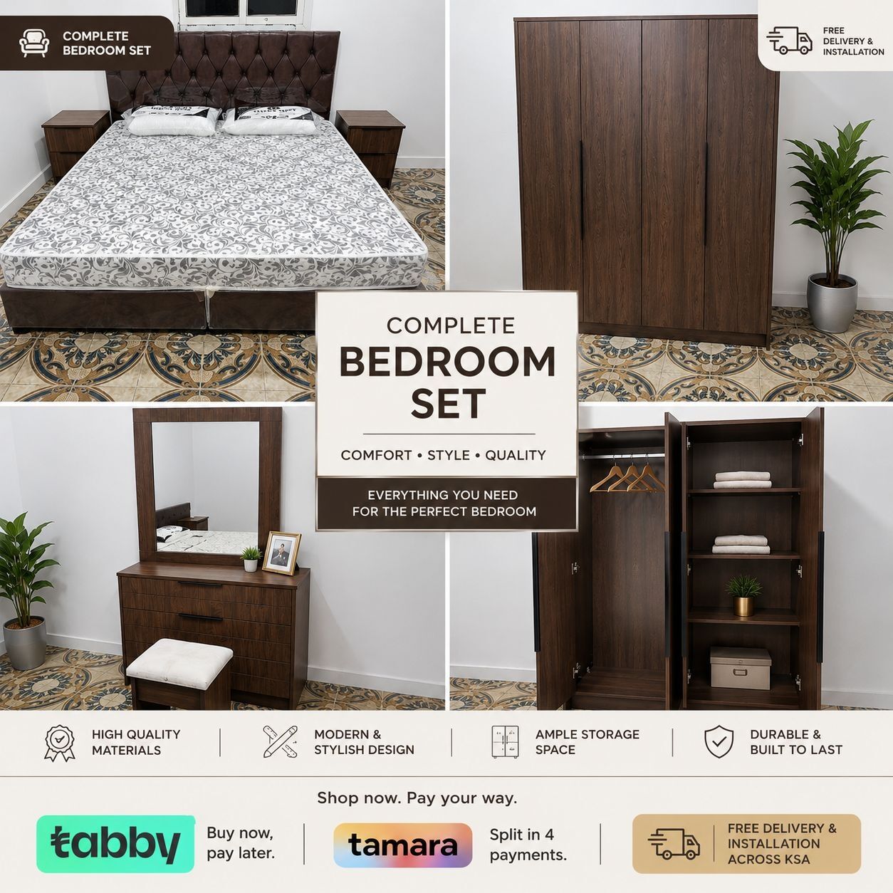 Jeddah, Furniture, SAR 1,  COMPLETE WOODEN BEDROOM FURNITURE SETS IN UNIQUE DESIGNS AND BEST QUALITY
