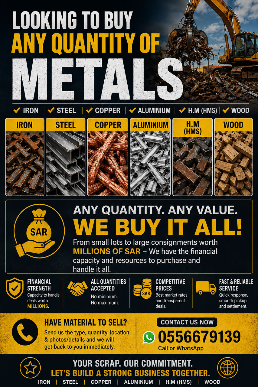 Dammam, Items Wanted, Looking To Buy Any Quantity Of METALS(  Iron , Steel , Copper , Aluminium , H.M And Wood)