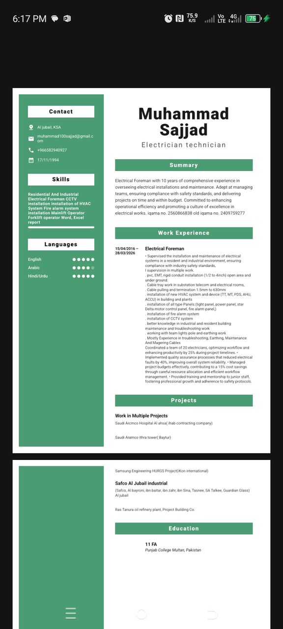 Dammam, Job Seekers, Electrician Technician