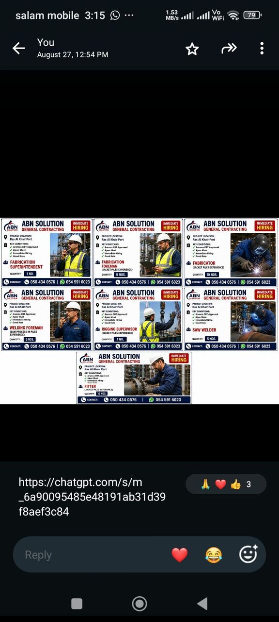 Jubail, Jobs, Immediately Mobilization Tomorrow Morning
